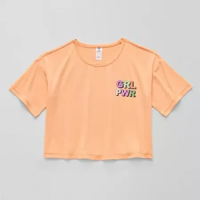 Xersion Soft Performance Waist Length Little & Big Kid Girls Crew Neck Short Sleeve Regular Fit Graphic T-sh In Orange