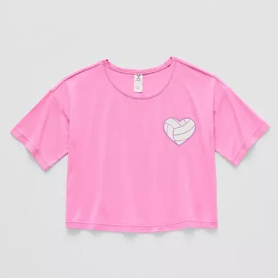 Xersion Soft Performance Waist Length Little & Big Kid Girls Crew Neck Short Sleeve Regular Fit Graphic T-sh In Purple