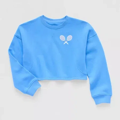 Xersion Little & Big Kid Girls Crew Neck Fleece Long Sleeve Sweatshirt In Blue