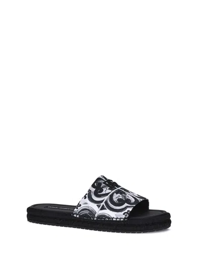 Dolce & Gabbana Shell Print Cotton Sandals In Black