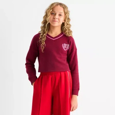 Xersion Little & Big Kid Girls V Neck Fleece Long Sleeve Sweatshirt In Red