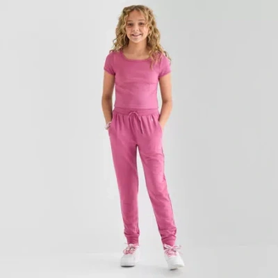 Xersion Super Soft Little & Big Kid Girls Cuffed Mid Rise Regular Fit Fleece Jogger Pant In Pink