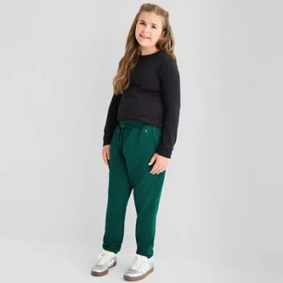 Xersion Super Soft Little & Big Kid Girls Cuffed Mid Rise Regular Fit Fleece Jogger Pant In Green