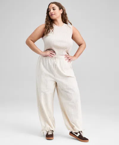 And Now This Trendy Plus Size Cotton Jacquard Drawstring-hem Pants, Macy's Exclusive In Neutral