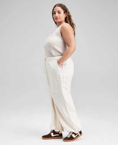 And Now This Trendy Plus Size Cotton Jacquard Drawstring-hem Pants, Macy's Exclusive In Neutral