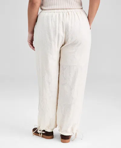 And Now This Trendy Plus Size Cotton Jacquard Drawstring-hem Pants, Macy's Exclusive In Neutral