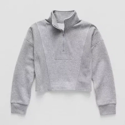 Xersion Little & Big Kid Girls Mock Neck Long Sleeve Fleece Active Quarter-zip Pullover In Gray