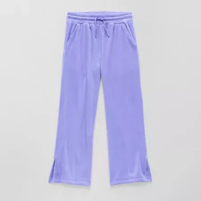 Xersion Ribbed Velour Little & Big Kid Girls Mid Rise Straight Regular Fit Pull-on Pant In Purple