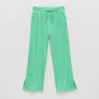 Xersion Ribbed Velour Little & Big Kid Girls Mid Rise Straight Regular Fit Pull-on Pant In Green