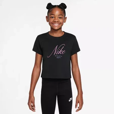 Nike Club Big Kid Girls Crew Neck Short Sleeve Regular Fit Graphic T-shirt In Black
