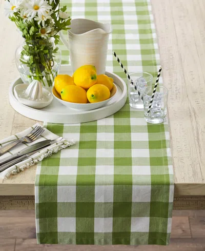 Design Imports Buffalo Check Table Runner, 14" X 72" In Green