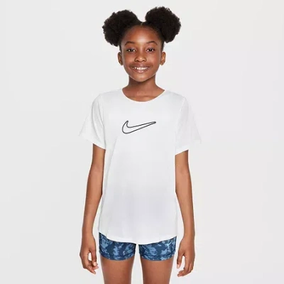 Nike Dri-fit One Big Kid Girls Crew Neck Short Sleeve Regular Fit Graphic T-shirt In White