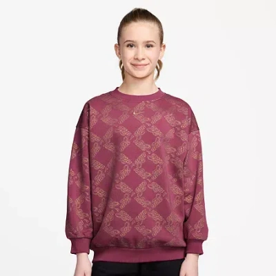 Nike Club Big Kid Girls Crew Neck Fleece Long Sleeve Sweatshirt In Brown
