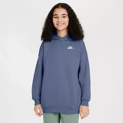 Nike Club Big Kid Girls Long Sleeve Fleece Active Hoodie In Blue