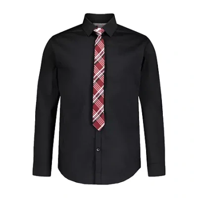 Van Heusen Little & Big Kid Boys Long Sleeve Point Collar Shirt + Tie Set In Black