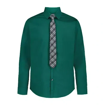 Van Heusen Little & Big Kid Boys Long Sleeve Point Collar Shirt + Tie Set In Green