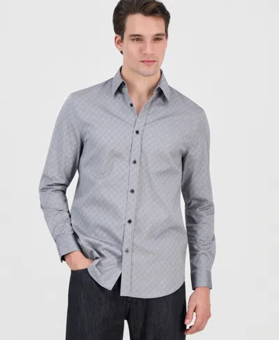 Guess Men's Rhombus Jacquard Long-sleeve Button-front Shirt In Gray