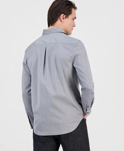 Guess Men's Rhombus Jacquard Long-sleeve Button-front Shirt In Gray