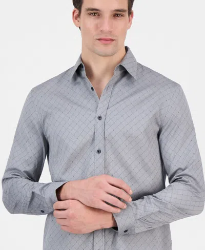 Guess Men's Rhombus Jacquard Long-sleeve Button-front Shirt In Gray