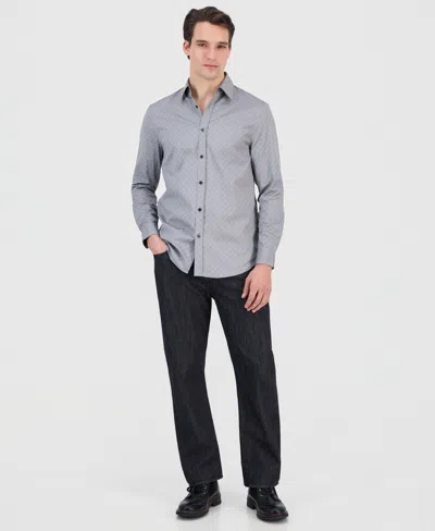 Guess Men's Rhombus Jacquard Long-sleeve Button-front Shirt In Gray