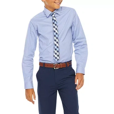 Van Heusen Little & Big Kid Boys Long Sleeve Point Collar Shirt + Tie Set In Blue