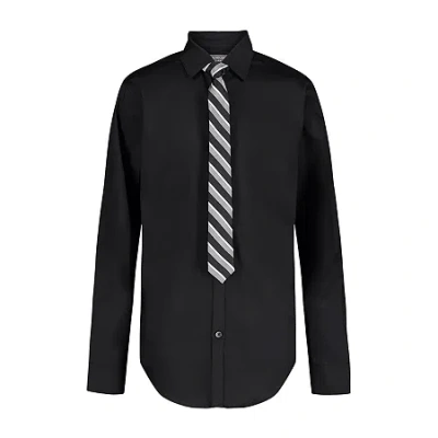 Van Heusen Little & Big Kid Boys Long Sleeve Point Collar Shirt + Tie Set In Black