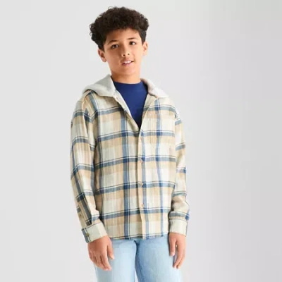 Thereabouts Little & Big Kid Boys Hooded Long Sleeve Cuffed Regular Fit Button-down Shirt In Sand