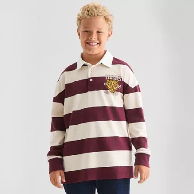 Thereabouts Little & Big Kid Boys Long Sleeve Regular Fit Spread Collar Rugby Shirt In Red