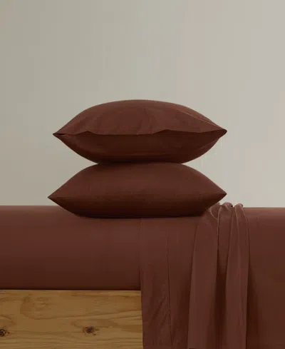 Brooklyn Loom Solid Cotton Percale 3-pc. Sheet Set, Twin In Brown