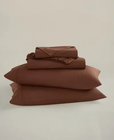 Brooklyn Loom Solid Cotton Percale 4-pc. Sheet Set, Queen In Brown