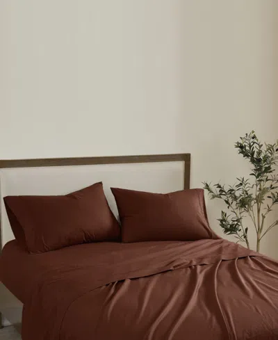 Brooklyn Loom Solid Cotton Percale 4-pc. Sheet Set, King In Brown