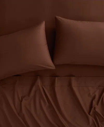 Brooklyn Loom Solid Cotton Percale 4-pc. Sheet Set, Full In Brown