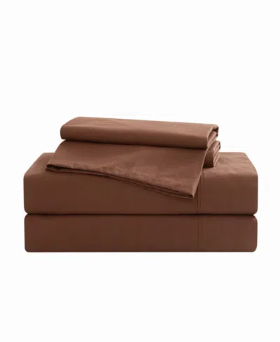 Brooklyn Loom Solid Cotton Percale 4-pc. Sheet Set, King In Brown