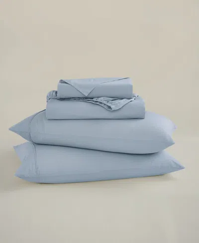 Brooklyn Loom Solid Cotton Percale 4-pc. Sheet Set, Full In Blue