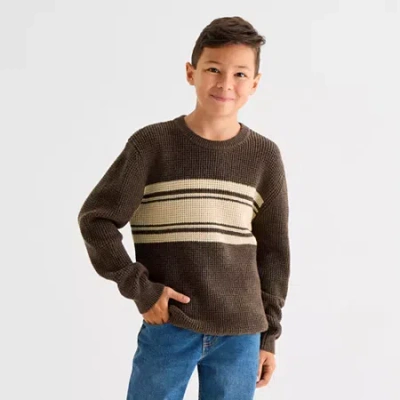 Thereabouts Little & Big Kid Boys Crew Neck Long Sleeve Pullover Sweater In Brown
