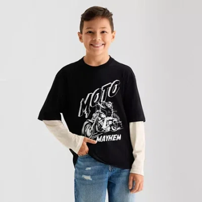 Thereabouts Little & Big Kid Boys Crew Neck Long Sleeve Oversized Graphic T-shirt In Black