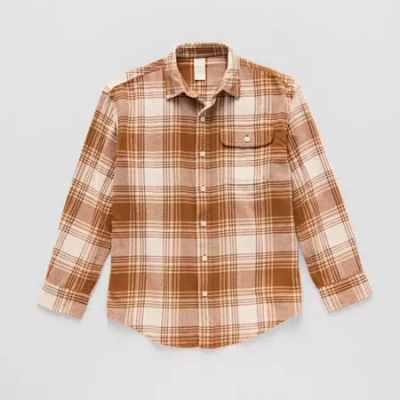 Thereabouts Little & Big Kid Boys Long Sleeve Regular Fit Flannel Shirt In Brown