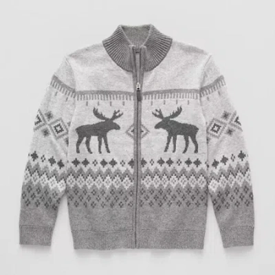 Thereabouts Little & Big Kid Boys Mock Neck Long Sleeve Zipper Cardigan In Gray