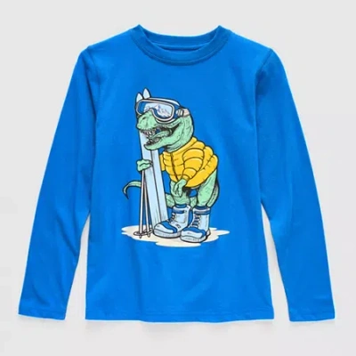Thereabouts Little & Big Kid Boys Crew Neck Long Sleeve Regular Fit Graphic T-shirt In Blue