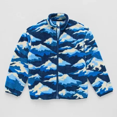 Thereabouts Sherpa Little & Big Kid Boys Easy-on + Easy-off Sensory Friendly Mock Neck Long Sleeve Fleece Adapti In Blue