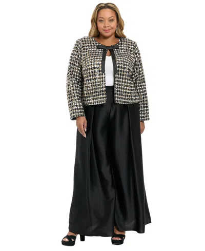 Muse Plus Size Tweed Jewel Neck Jacket With Bow
