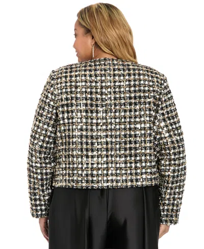 Muse Plus Size Tweed Jewel Neck Jacket With Bow