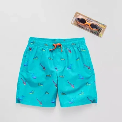 Zeroxposur Little & Big Kid Boys Shark Above The Knee Waves Swim Trunks In Blue