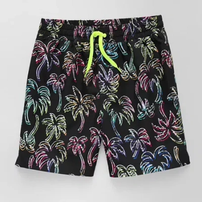 Thereabouts Little & Big Kid Boys Palm Above The Knee Swim Trunks In Black
