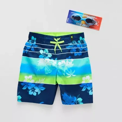 Zeroxposur At The Knee Little & Big Kid Boys Drawstring Waist Quick Dry Floral Board Shorts In Black