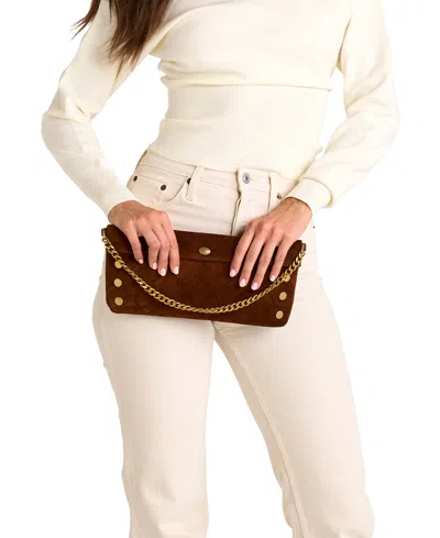 Hammitt Invitation Clutch Chocolate Diamond Suede Antique Gold In Burgundy