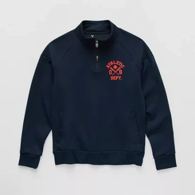 Xersion Double Knit Fleece Little & Big Kid Boys High Neck Long Sleeve Fleece Active Quarter-zip Pullover In Blue