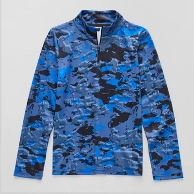 Xersion Little & Big Kid Boys Mock Neck Long Sleeve Moisture Wicking Active T-shirt In Blue