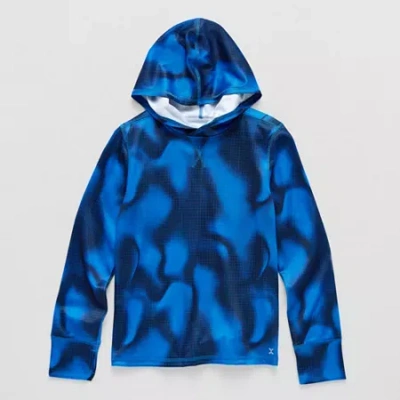 Xersion Little & Big Kid Boys Hooded Long Sleeve Moisture Wicking Active T-shirt In Blue