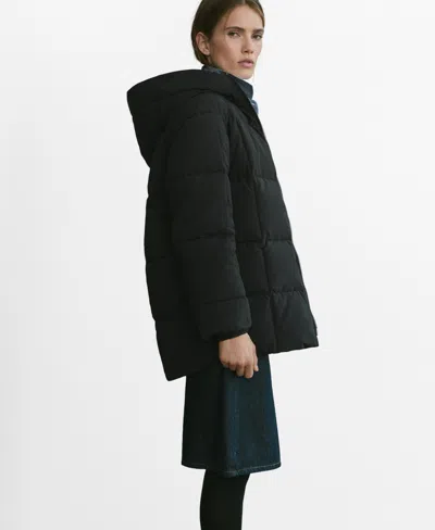 Mango Women's Hood Puffer Coat In Black